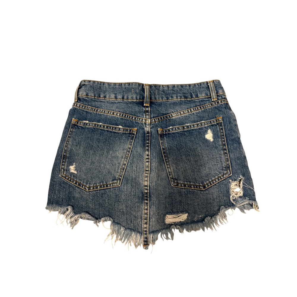 Free People Wild Rose Embroidered Studded Distressed Denim Mini Skirt Size 25 - Picture 4 of 6